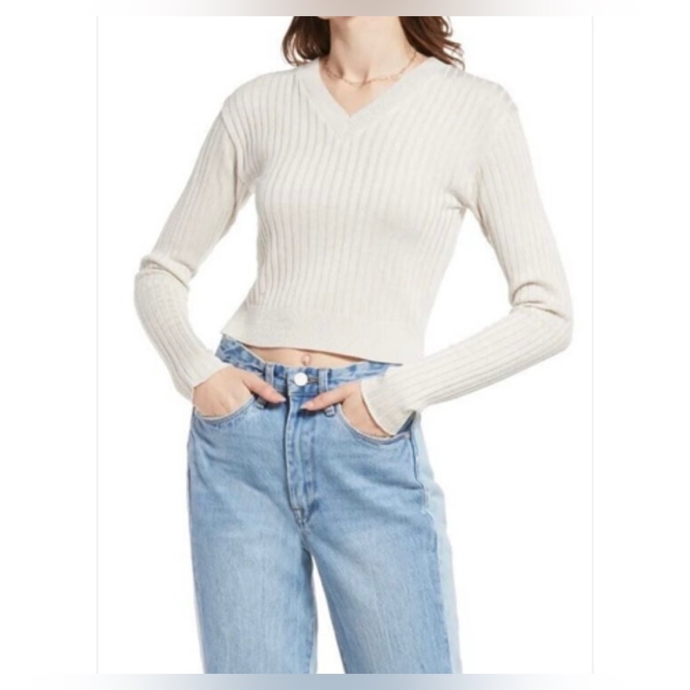 BP NEW Reagan Rib Crop Sweater in Ivory XS